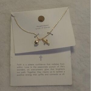 14k Gold Dipped Heart‎ and Cross Charm Necklace 16-19 Inch Adjustable Chain